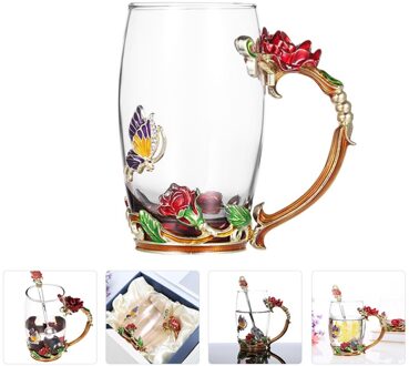 1 Set Glas Thee Mok Emaille Europese Stijl Glas Water Drank Mok Met Lepel rood