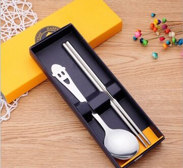 1 SET Glimlach Gezicht Draagbare Eetstokjes Lepel Bestek Set Outdoor Reizen Picknick Servies Servies sets Bestek SET KV 082