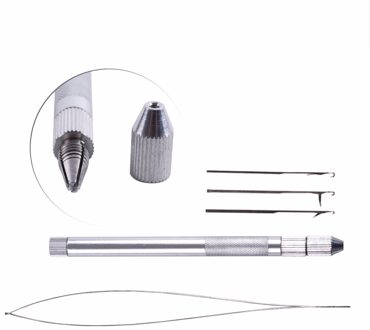 1 Set Hair Extension Gereedschap Breien Naalden 3x Hooking Ventilatie Aluin Trekken Naald + Houder KIT Voor Micro Ring tool