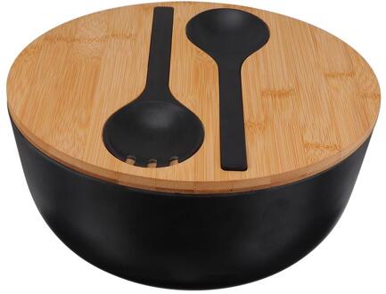 1 Set Huishouden Soep Kom Vork Lepel Praktische Bestek Set Met Deksel (Zwart)