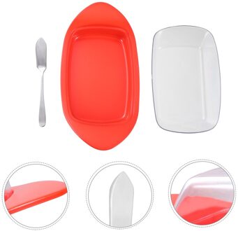 1 Set Kaas Boter Container Schotel Opbergdoos Met Deksel En Scoop Cutter Lade Botervloot Container Doos Kaas Opslag rood