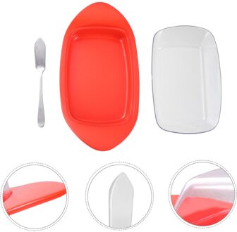 1 Set Kaas Boter Container Schotel Opbergdoos Met Deksel En Scoop Cutter rood