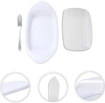 1 Set Kaas Boter Container Schotel Opbergdoos Met Deksel En Scoop Cutter wit