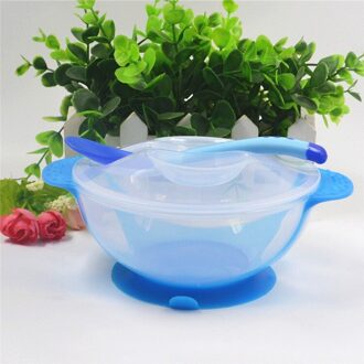 1 Set Kindje Zuignap Kom Temperatuur Sensing Lepel En Cover Slip-Resistente Training Materialen Gerechten voor Baby 'S Blauw