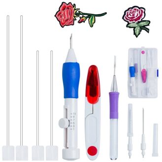 1 Set Magic Diy Hand Borduren Pen Patch Breien Naaien Tool Kit Punch Naald E2S reeks een