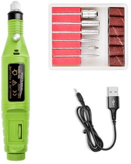 1 Set Mini Electric Nail Boor Machine Kit Manicure Machine Nail Art Pen Pedicure Nagelvijl Art Gereedschap Mill Cutter met Nail Bits groen