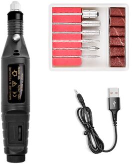 1 Set Mini Electric Nail Boor Machine Kit Manicure Machine Nail Art Pen Pedicure Nagelvijl Art Gereedschap Mill Cutter met Nail Bits zwart