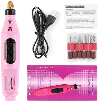 1 Set Nail Elektrische Machine Boor Kit Usb Opladen Manicure Machine Pedicure 6 Bits Schuren Buffer Nagelvijl Nail Art pen TSLM2 02