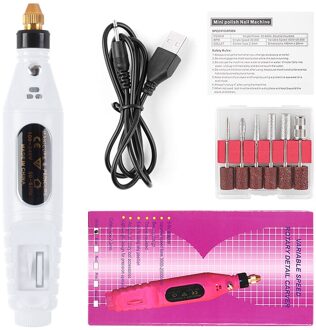 1 Set Nail Elektrische Machine Boor Kit Usb Opladen Manicure Machine Pedicure 6 Bits Schuren Buffer Nagelvijl Nail Art pen TSLM2 04