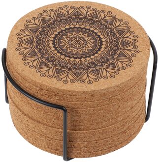 1 Set Nordic Mandala Ronde Vorm Houten Onderzetters Met Rack Nordic Mandala Ronde Kurk Coaster Houten