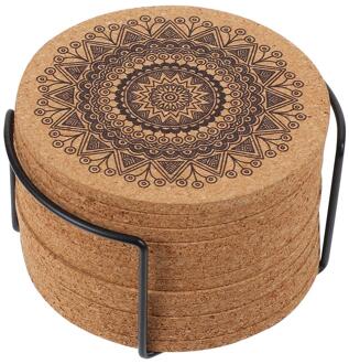 1 Set Nordic Mandala Ronde Vorm Houten Onderzetters Met Rack