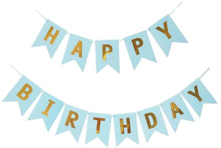 1 Set Papier Gelukkige Verjaardag Banner Party Decoraties Kids Garland Kinderen Baby Jongen Meisje Kind Bunting Volwassen Gunsten Supplies 3M blauw