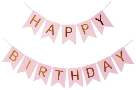 1 Set Papier Gelukkige Verjaardag Banner Party Decoraties Kids Garland Kinderen Baby Jongen Meisje Kind Bunting Volwassen Gunsten Supplies 3M roze