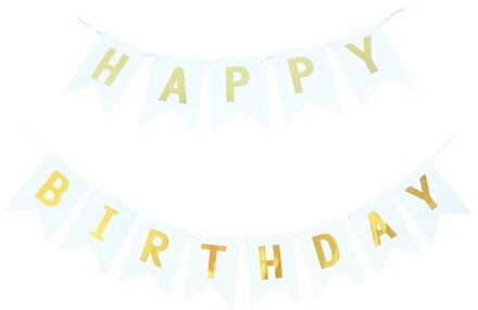 1 Set Papier Gelukkige Verjaardag Banner Party Decoraties Kids Garland Kinderen Baby Jongen Meisje Kind Bunting Volwassen Gunsten Supplies 3M wit