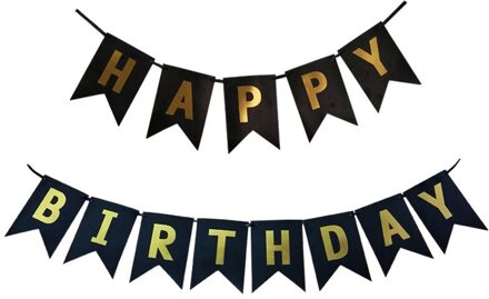 1 Set Papier Gelukkige Verjaardag Banner Party Decoraties Kids Garland Kinderen Baby Jongen Meisje Kind Bunting Volwassen Gunsten Supplies 3M zwart