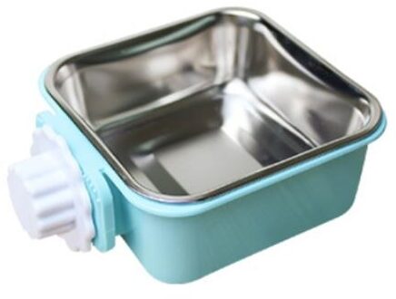 1 Set Pet Feeder Katten Honden Kom Roestvrijstalen Hond Kooi Opknoping Vaste Huisdieren Wastafel 090C Voor Honden blauw-plein