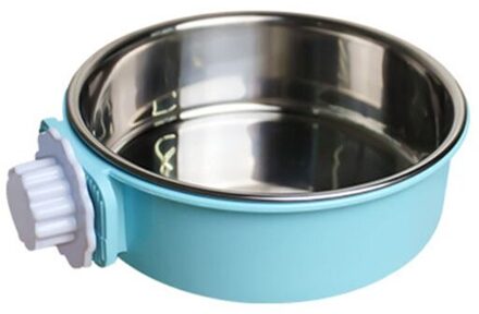 1 Set Pet Feeder Katten Honden Kom Roestvrijstalen Hond Kooi Opknoping Vaste Huisdieren Wastafel 090C Voor Honden blauw-ronde