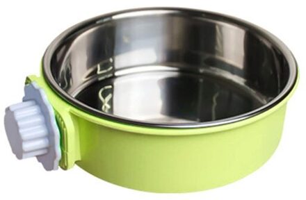 1 Set Pet Feeder Katten Honden Kom Roestvrijstalen Hond Kooi Opknoping Vaste Huisdieren Wastafel 090C Voor Honden groen-ronde