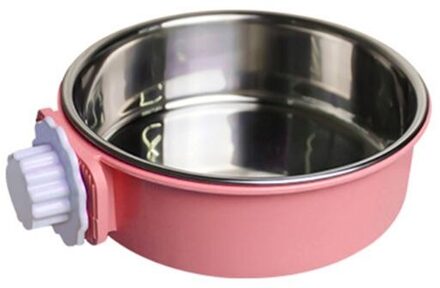 1 Set Pet Feeder Katten Honden Kom Roestvrijstalen Hond Kooi Opknoping Vaste Huisdieren Wastafel 090C Voor Honden roze-ronde