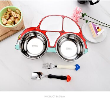 1 Set Servies Kids Baby Leuke Cartoon Verdeeld Grid Kom Lepel En Vork Plaat Sets Draagbare Huishoudelijke Roestvrij Staal Rijst kom