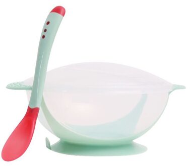 1 Set Temperatuur Sensing Feeding Lepel Kind Servies Voedsel Kom Leren Gerechten Service Plaat/Tray Baby Servies groen