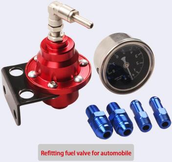 1 Set Universele Voertuig Auto Verstelbare Aluminium Fuel Pressure Regulator Met Gauge Kit Auto Accessoires 7 Kleuren rood