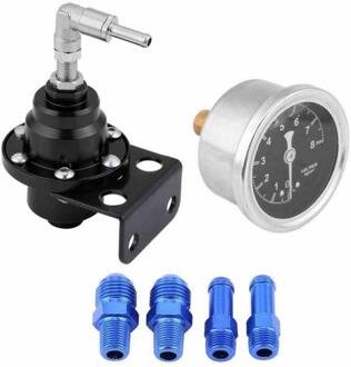 1 Set Universele Voertuig Auto Verstelbare Aluminium Fuel Pressure Regulator Met Gauge Kit Auto Accessoires 7 Kleuren zwart