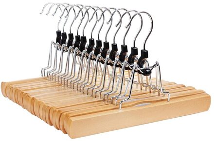 1 Set Van 10 Broek Klem Hanger Massief Hout Anti-Slip Voelde Haak Broek Rok Hangers Natuurlijke