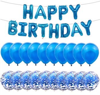 1 Set Van 12'rose Gold Latex Ballon Gelukkige Verjaardag Brief Set Confetti Sequin Ballon Verjaardagsfeestje Decoratie Bruiloft Benodigdheden blauw