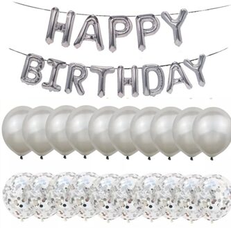 1 Set Van 12'rose Gold Latex Ballon Gelukkige Verjaardag Brief Set Confetti Sequin Ballon Verjaardagsfeestje Decoratie Bruiloft Benodigdheden zilver