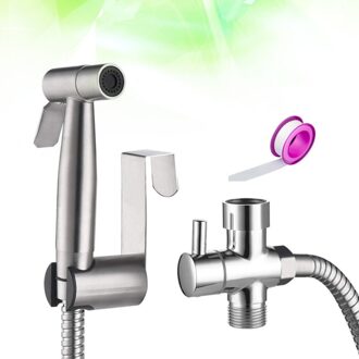 1 Set Van Bidets Wc Doorspoelen Sproeikop Praktische Bidets Sproeier Toilet Wassen Nozzle Zilver (G1/2 Britse water Divid