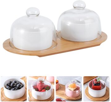 1 Set Van Fruit Kom Keramische Desset Kom Met Deksel Dienblad Huishouden Servies Wit
