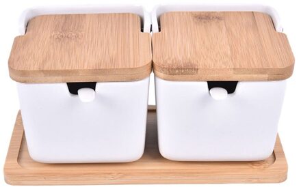 1 Set Van Keramische Kruiden Rack Spice Potten Kommen Met Lepel & Porselein Doos En Bamboe Cover-Opslag Container kruiderij Potten WTP2