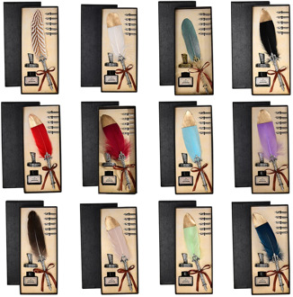 1 Set Vintage Calligraphy Feather Dip Pen Writing Ink Quill Fountain Pen