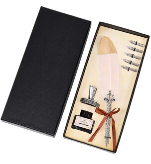 1 Set Vintage Kalligrafie Veer Dip Pen Set Met 5 Nib Schrijven Inkt Quill Vulpen Retro Briefpapier Bruiloft Creatieve Roze