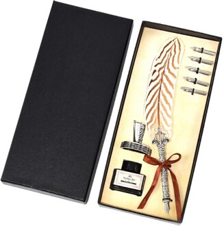 1 Set Vintage Kalligrafie Veer Dip Pen Set Met 5 Nib Schrijven Inkt Quill Vulpen Retro Briefpapier Bruiloft Creatieve Zilver