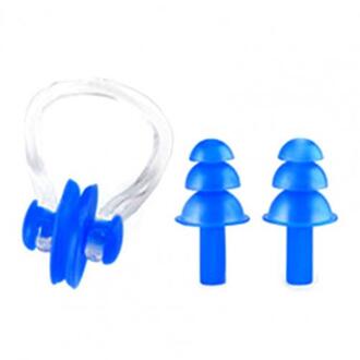 1 Set Waterdichte Siliconen Zwemmen Oordopjes Neus Clip Set Box Verpakt Oordopje Voor Surfen Duiken En Leren Zwemmen Blauw