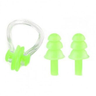 1 Set Waterdichte Siliconen Zwemmen Oordopjes Neus Clip Set Box Verpakt Oordopje Voor Surfen Duiken En Leren Zwemmen groen
