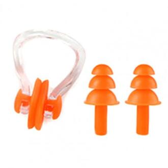 1 Set Waterdichte Siliconen Zwemmen Oordopjes Neus Clip Set Box Verpakt Oordopje Voor Surfen Duiken En Leren Zwemmen oranje
