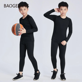 1 sets of children's Breathable suit thermal underwear training suit basketball Sweatpants tights t shirt children's clothing