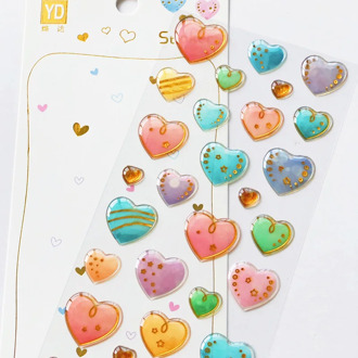 1 Sheet Beautiful Colorful Hearts Crystal Epoxy Decorative Stickers DIY Craft Diary Stick Label