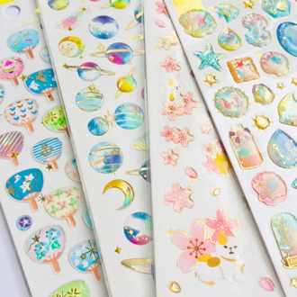 1 Sheet Crystal Epoxy Starry Sky Sakura Unicorn Whale Decorative Stickers Dairy Album Decor Phone Bottle DIY Stick Label