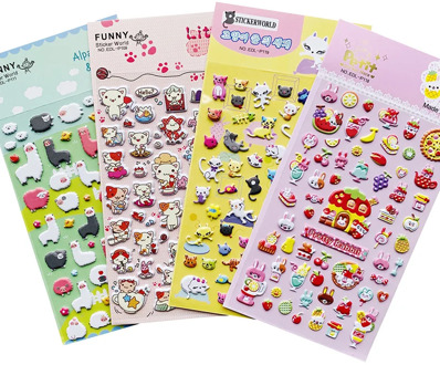 1 Sheet Cute Little Cat Alpaca & Sheep Rabbit & Cake Puffy Adhensive Stickers DIY Stick Label Hand Account Decor Stationery