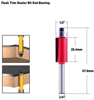 1 st 1/4 "Schacht Houtbewerking Flush Trim Frezen Voor Hout Industriële Grade Trimmen Snijders Met Lager Frees D12.7mmH25.4mm