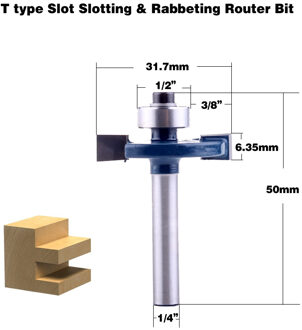 1 st 1/4 "Schacht T type lagers hout frees Industriële Grade Rabbeting Bit houtbewerking tool frezen voor hout 3nee