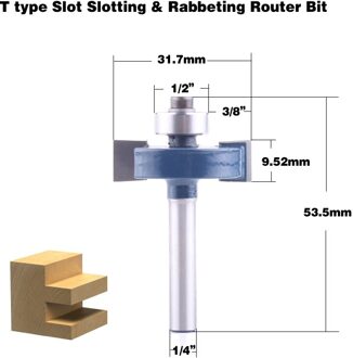 1 st 1/4 "Schacht T type lagers hout frees Industriële Grade Rabbeting Bit houtbewerking tool frezen voor hout 4nee