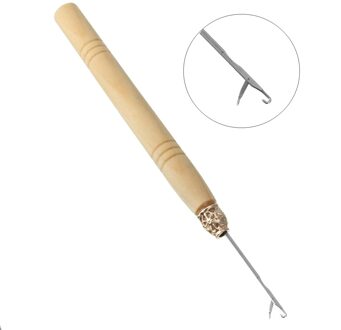 1 st Houten Handvat Haak Haak Threader Trekken Naald Voor Linking Micro Ringen/Loop Naald Hair Extension Tool Vlechten pruik Tool