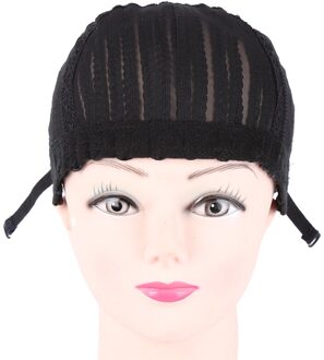 1 ST Zwart Kleur Verstelbare Riem Elastische Cap Weave Haak vlecht Pruik Caps Voor Maken Pruiken Weven Gevlochten Cap Pruik netto