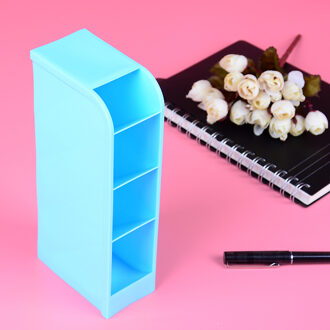 1 stks 4 Compartiment Desktop Opbergdoos Plastic Organizer Cosmetische Make-Up Bureau Houder Blauw
