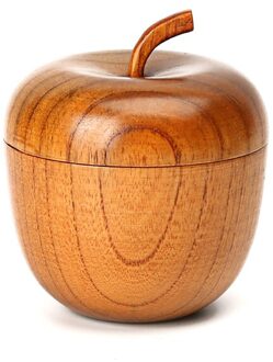 1 stks Hout Ronde Slakom Met Cover Handgemaakte Apple vorm Fruit Rijst Noedels Kom voor Kinderen Keuken Servies